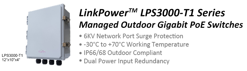 LinkPower3000 Outdoor Gigabit PoE Switch - 6KV Network Port Surge Protection -40~ +75°C Working Temperature IP68 Outdoor Compliant