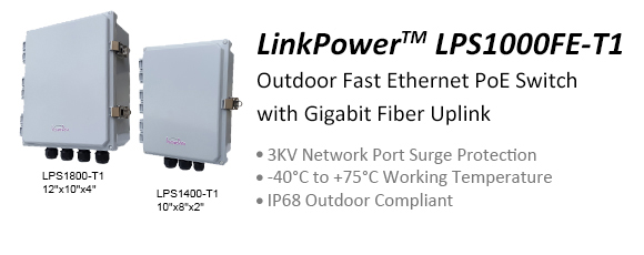 LinkPower1000 Outdoor Fast Ethernet PoE Switch - 6KV Network Port Surge Protection -40~ +75°C Working Temperature IP68 Outdoor Compliant